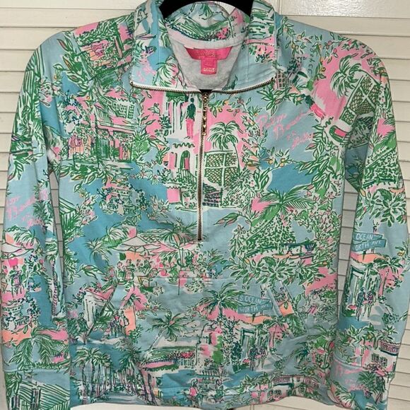 Lilly Pulitzer 🌴 🌸Palm Beach 🌺🏖️ Skipper Hoodie Kangaroo 🦘Pockets 1/2 Zip🆙 - Picture 1 of 17